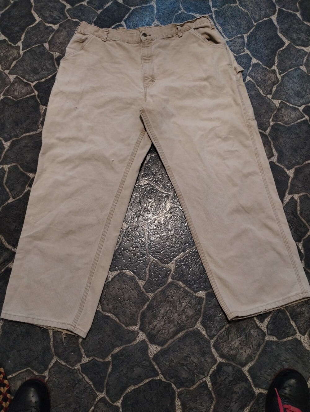Carhartt B11BRN mens tan canvas carpenter pants dungaree fit 42 " x 30 " VINTAGE